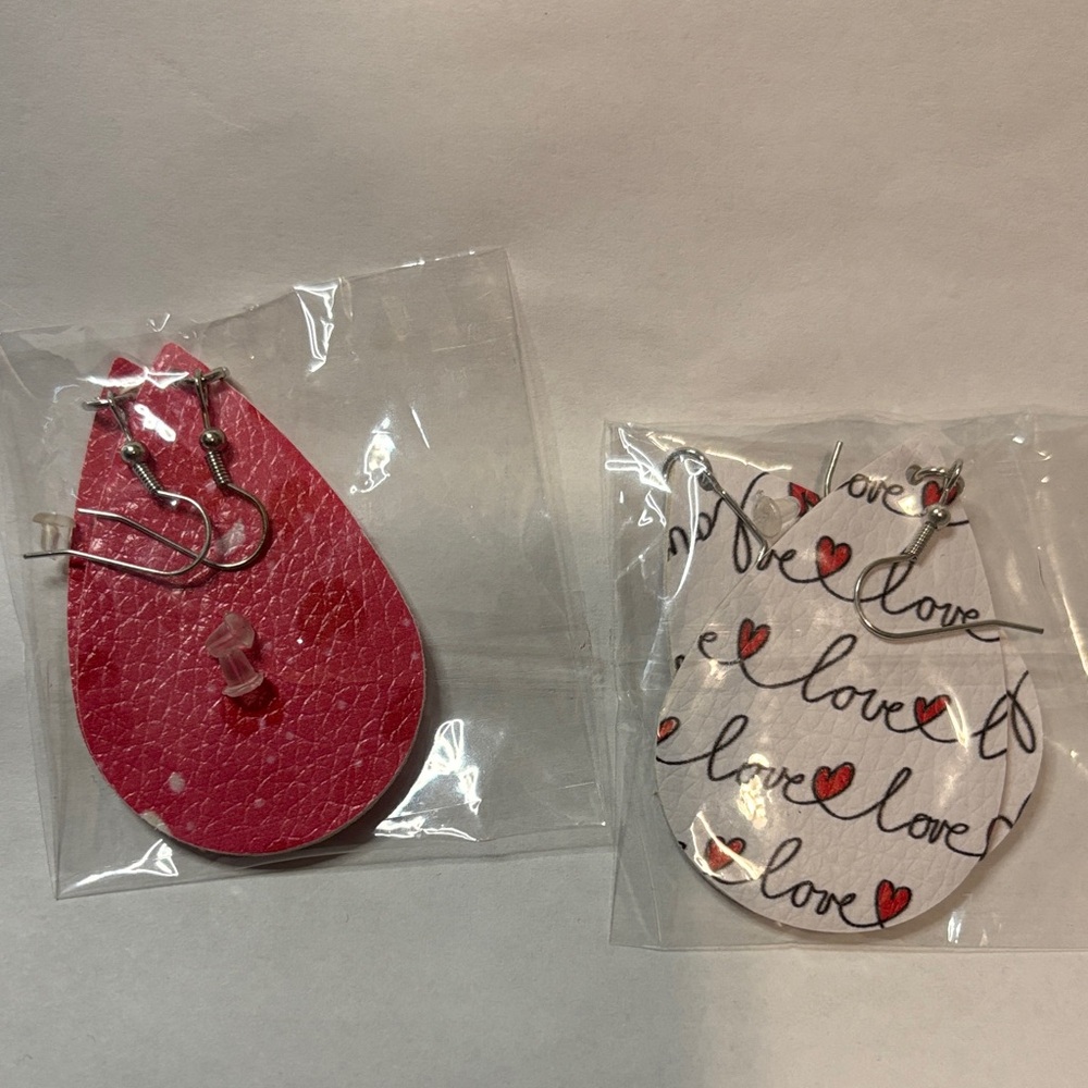 Faux leather earrings Pink and White Teardrop Earrings Set